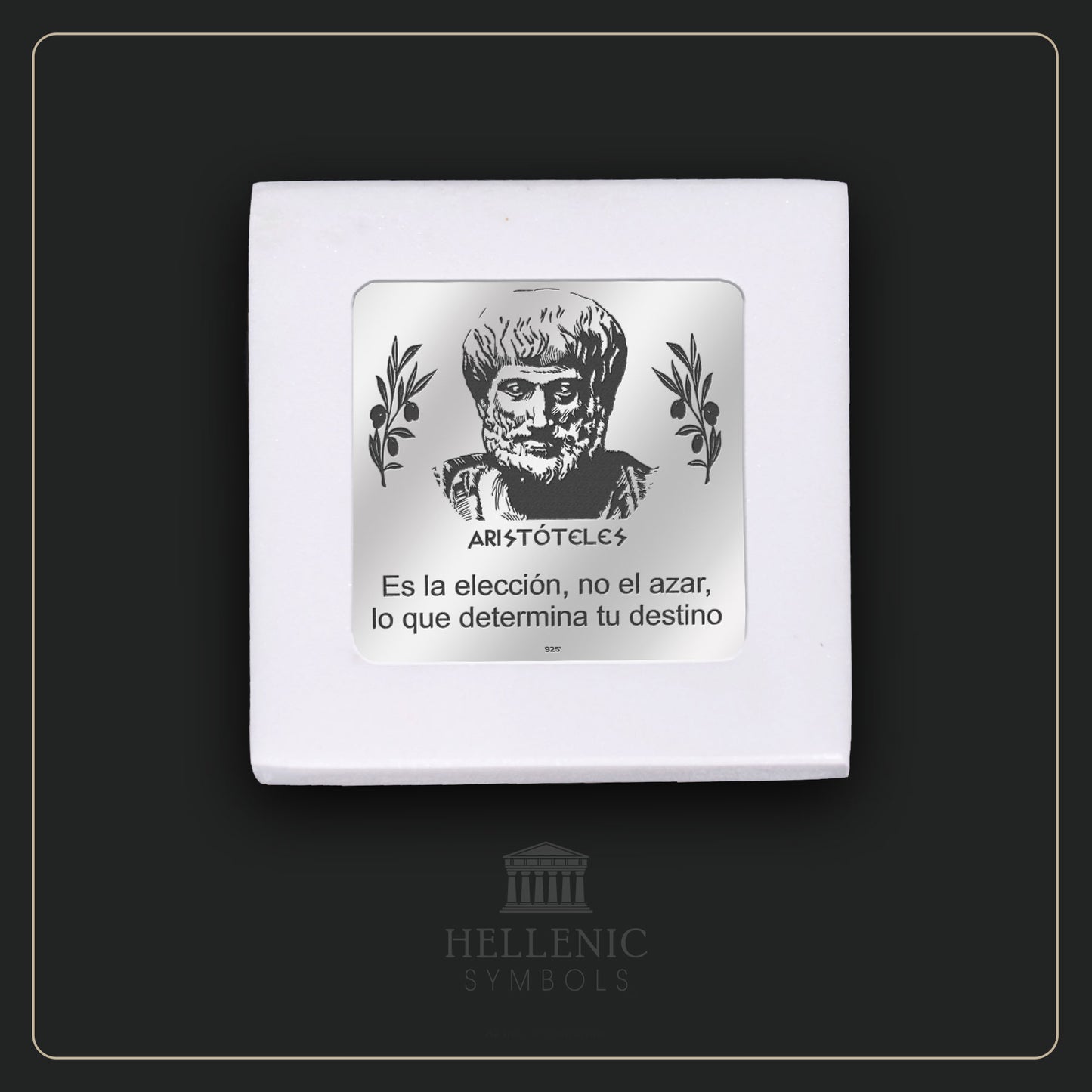 ARISTOTLE QUOTE 3 (Spanish) /Alabaster with Silver 925