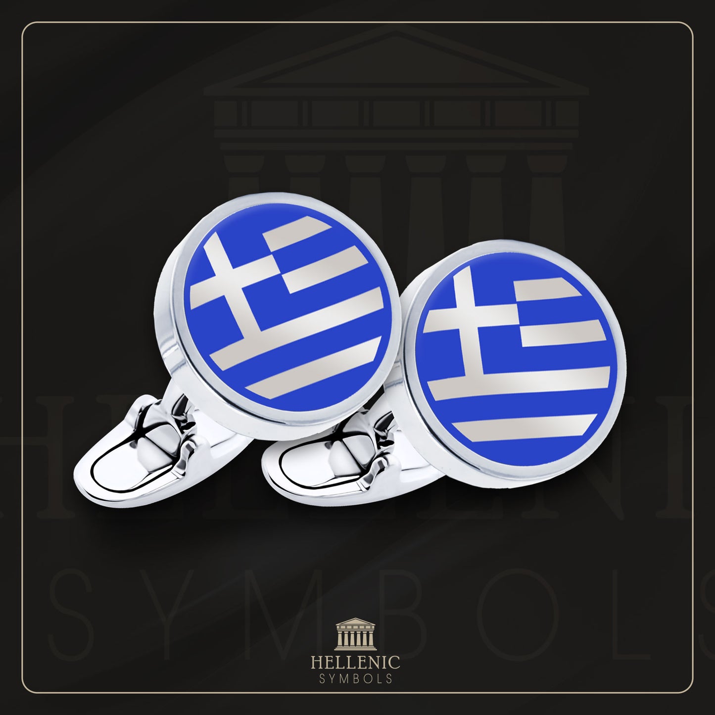 Greek flag (1978 - today) / 925 silver Cufflinks with enamel