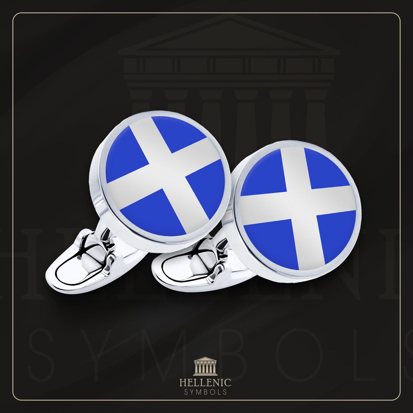 Old Greek flag (1822 - 1969) / 925 silver Cufflinks with enamel