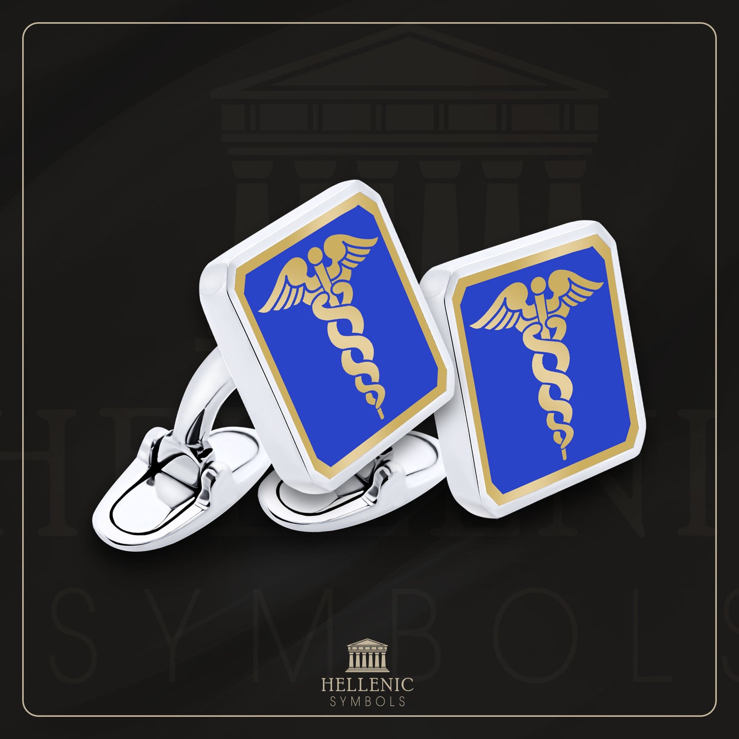 Caduceus / 925 silver Cufflinks with enamel