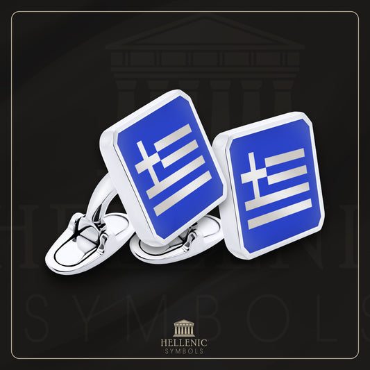 Greek flag (1978 - today) / 925 silver Cufflinks with enamel