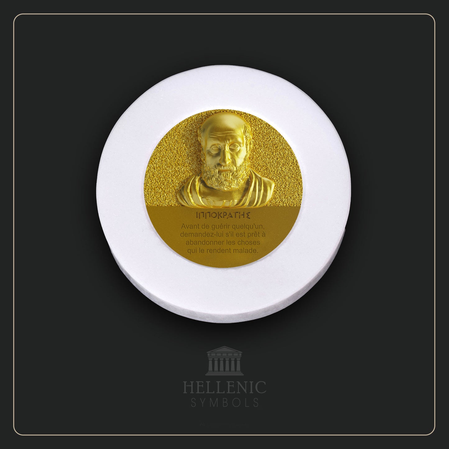 HIPPOCRATES QUOTE 3D 1 (French) / Alabaster with Brass