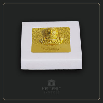 HIPPOCRATES QUOTE 3D 1 (English) / Alabaster with Brass