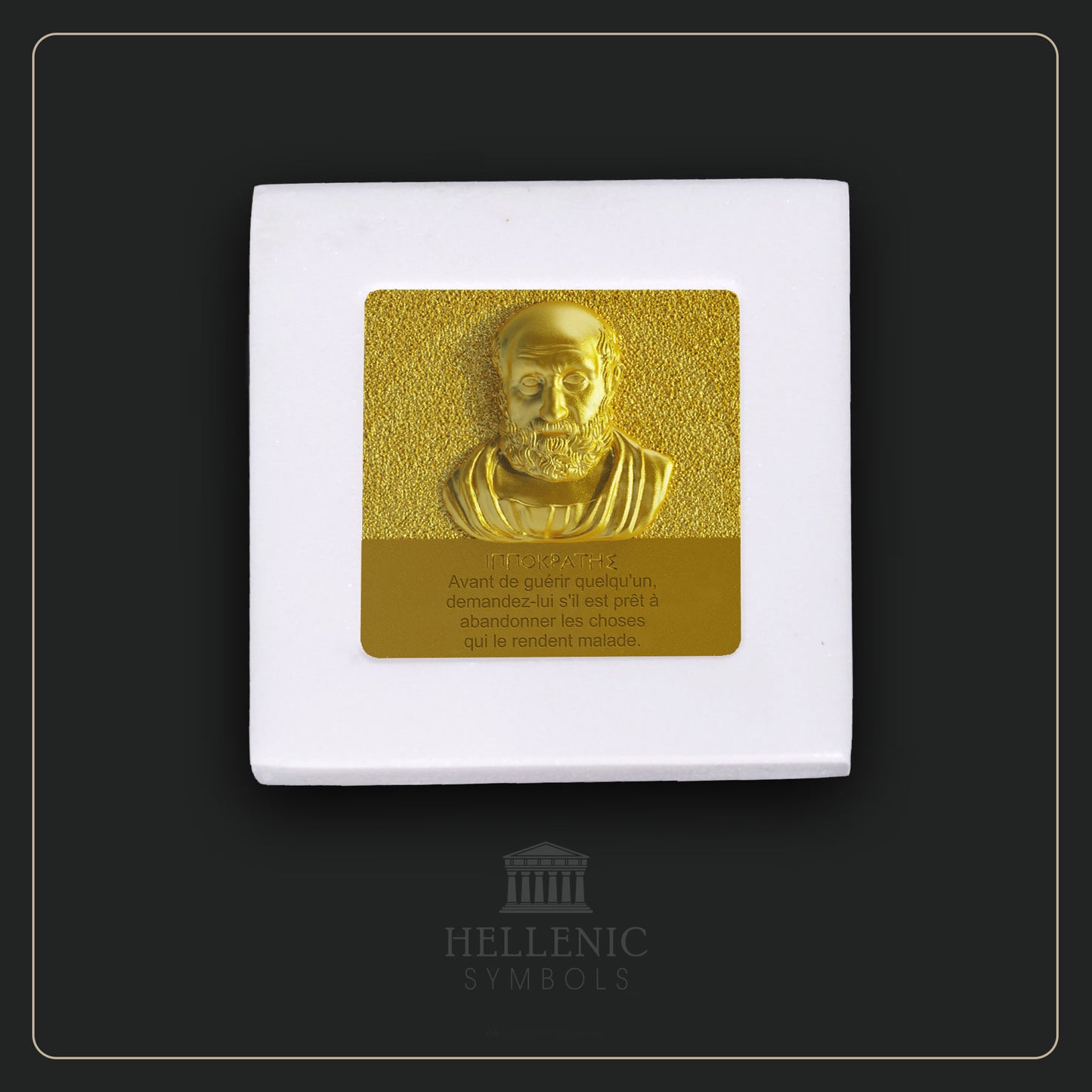 HIPPOCRATES QUOTE 3D 1 (French) / Alabaster with Brass