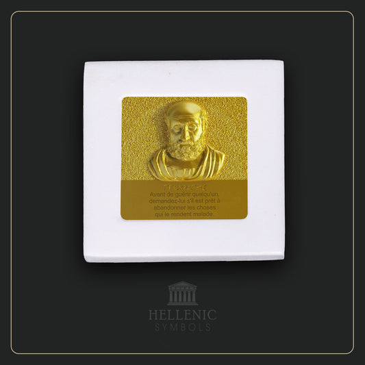 HIPPOCRATES QUOTE 3D 1 (French) / Alabaster with Brass