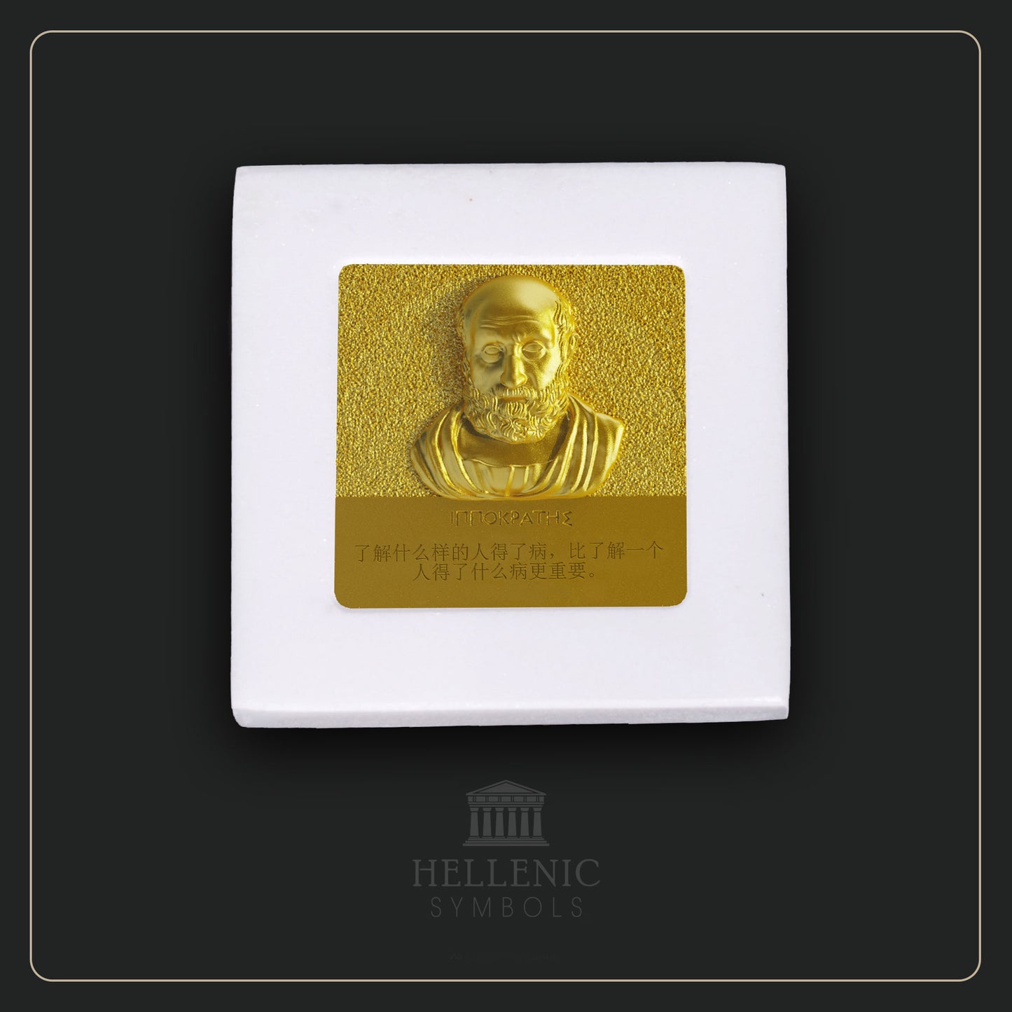 HIPPOCRATES QUOTE 3D 2 (Chinese) / Alabaster with Brass