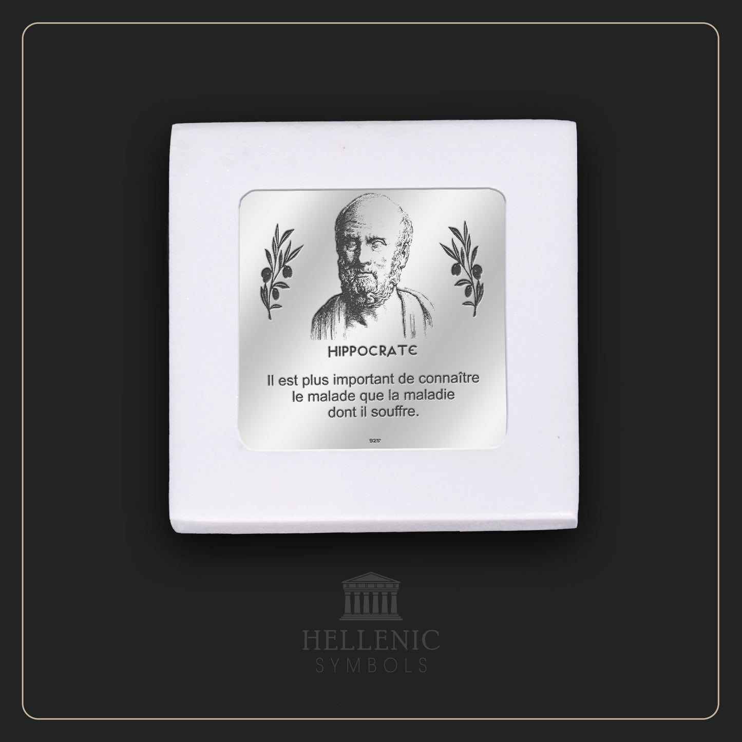 HIPPOCRATES QUOTE 2 (French) / Alabaster with Silver 925