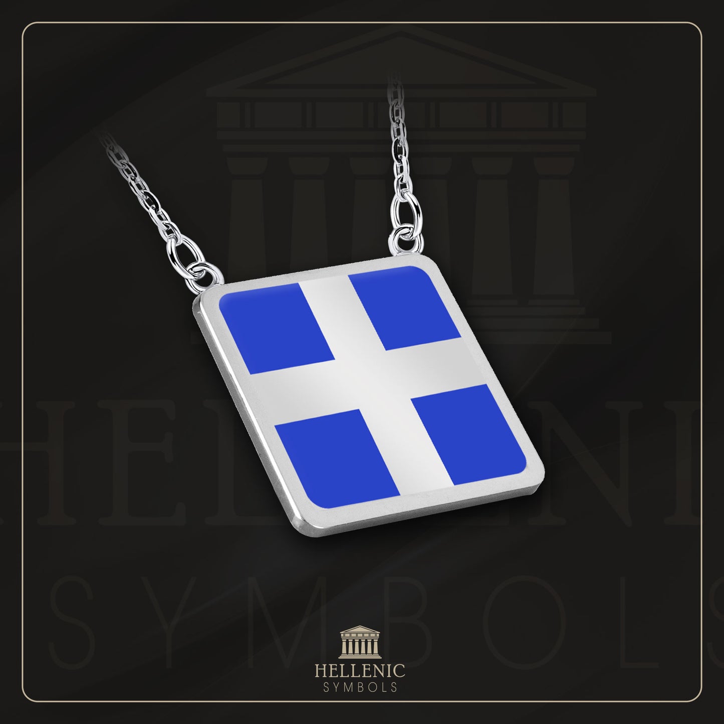 Old Greek flag (1822 - 1969) / 925 silver Necklace with enamel