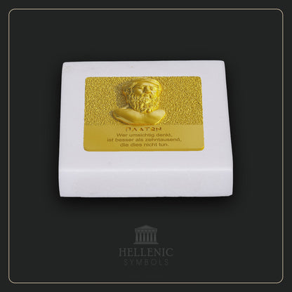 PLATO QUOTE 3D 1 (German) / Alabaster with Brass