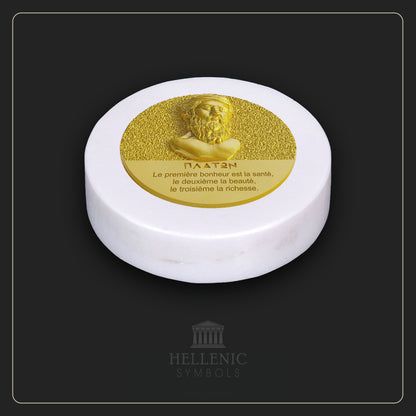 PLATO QUOTE 3D 2 (French) / Alabaster with Brass