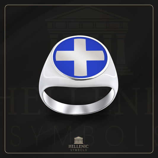 Old Greek flag (1822 - 1969) / 925 silver Ring with enamel