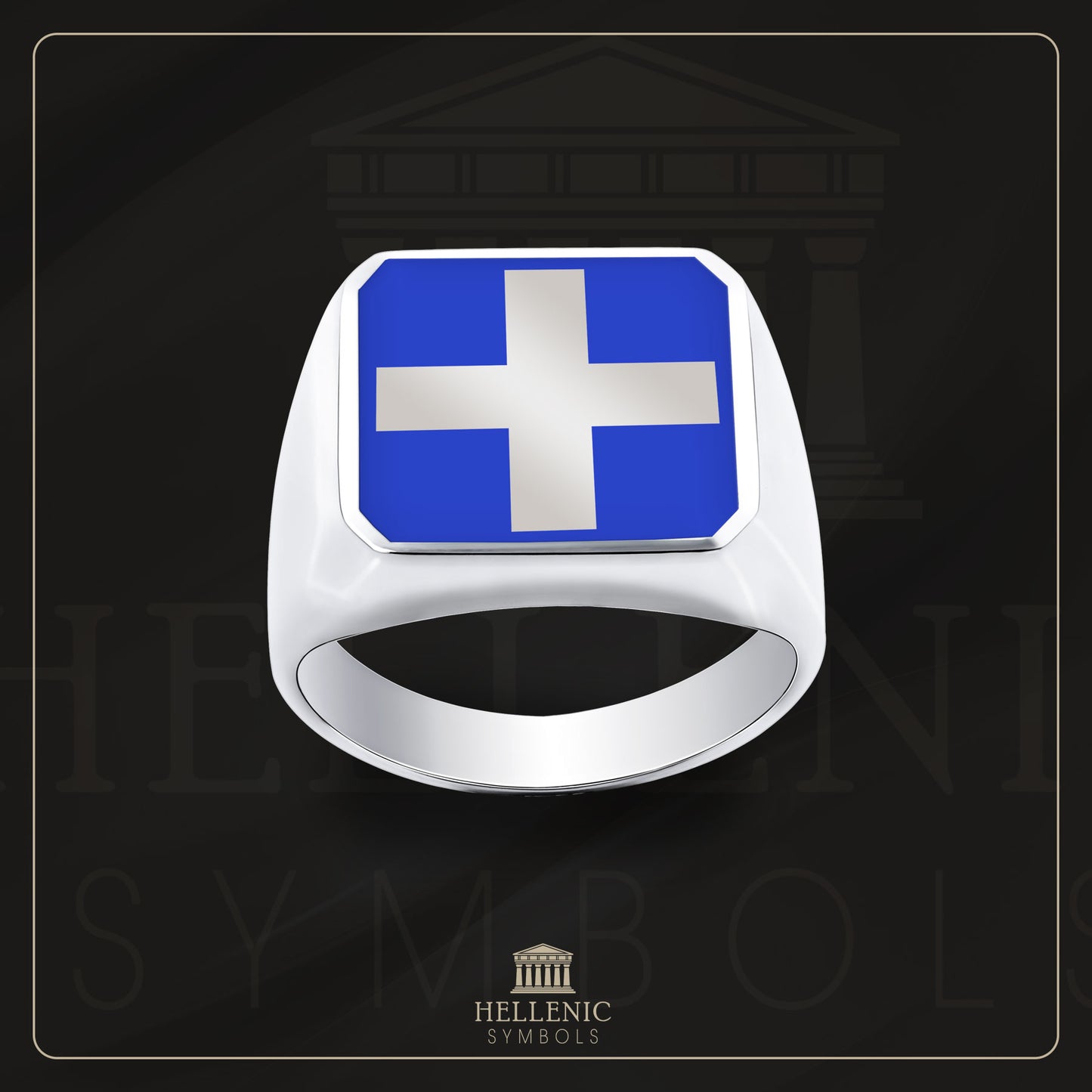 Old Greek flag (1822 - 1969) / 925 silver Ring with enamel