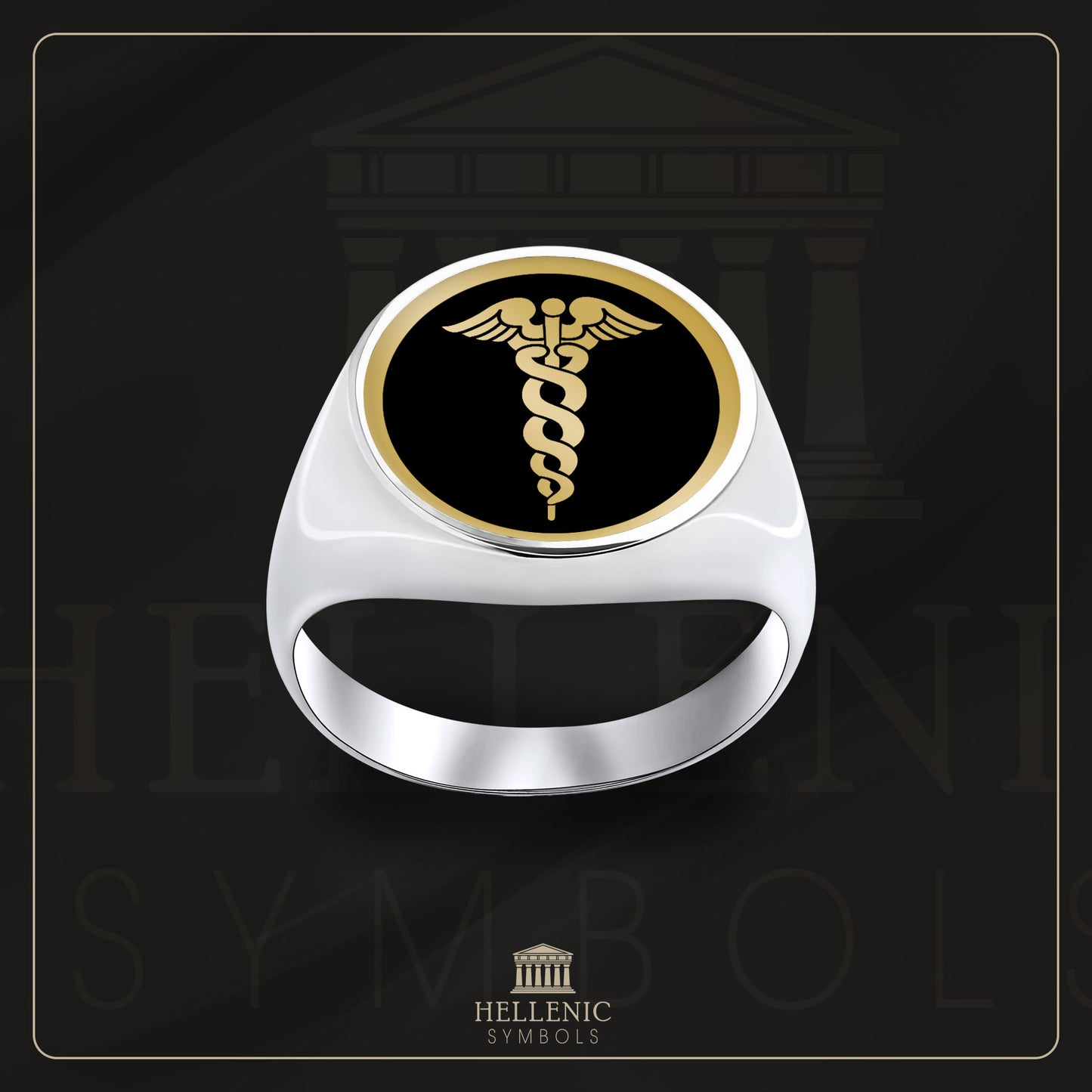 Caduceus / 925 silver Ring with enamel