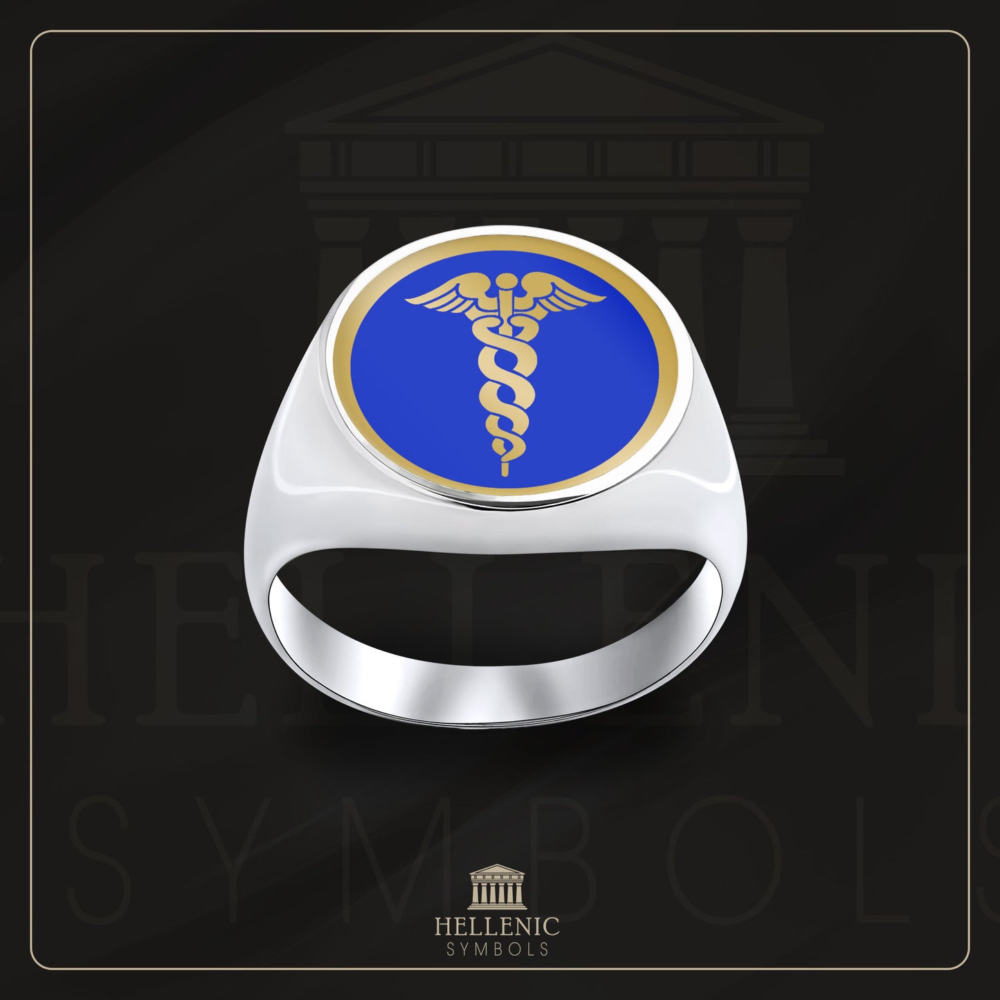 Caduceus / 925 silver Ring with enamel