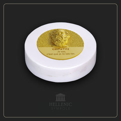 SOCRATES QUOTE 3D 2 (French) / Alabaster with Brass