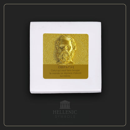 SOCRATES QUOTE 3D 3 (French) / Alabaster with Brass